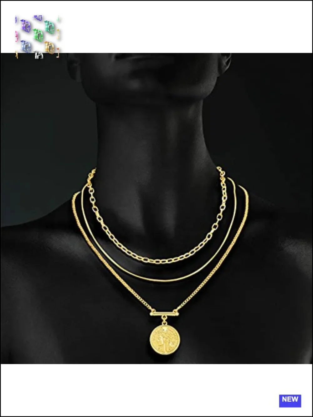 Gold Plated Multilayer Coin Medallion Necklace Set Adjustable Choker Chain